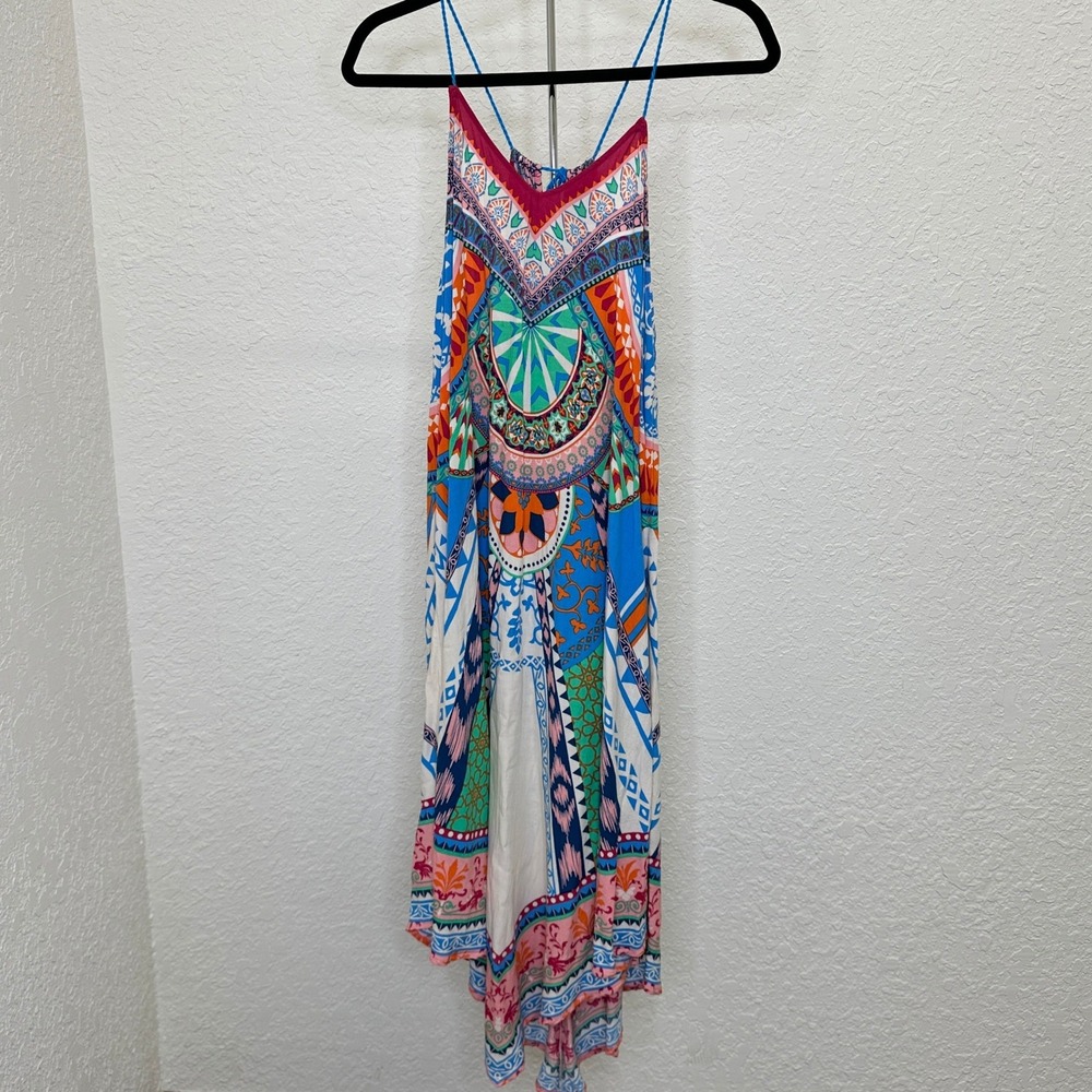 Flying Tomato Womens Boho Geometric Print Handkerchief Hem Maxi Dress ID13312 L